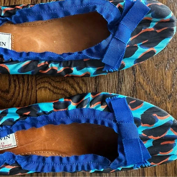 Lanvin silk ballet flats in a blue and orange leopard print EU38.5 US 7.5 - Picture 12 of 14